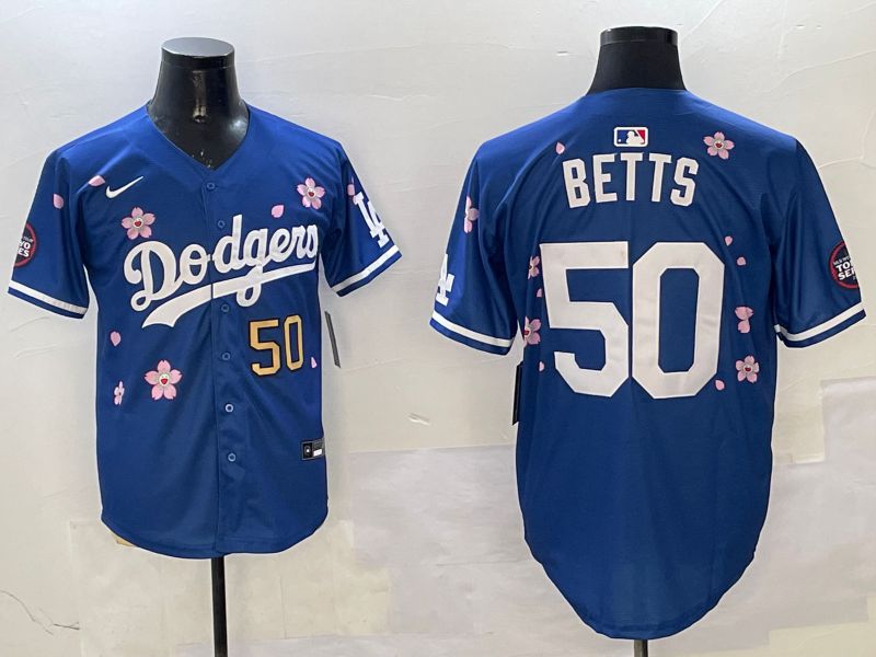 Men Los Angeles Dodgers #50 Betts Blue Sakura Edition 2025 Nike MLB Jersey style 4->los angeles dodgers->MLB Jersey